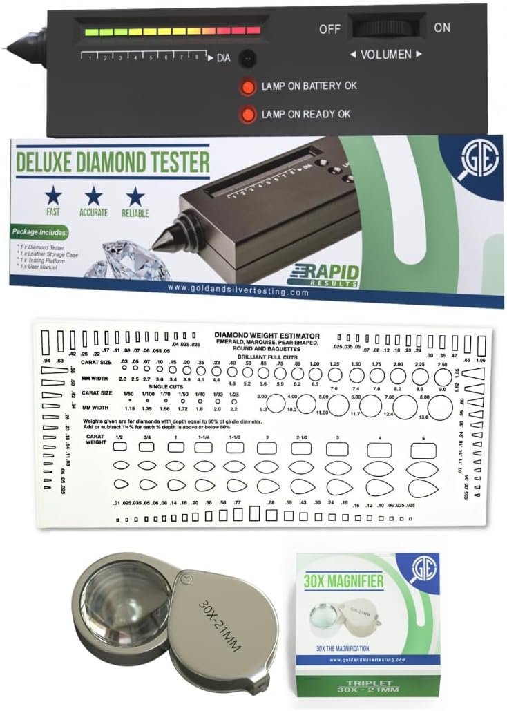 Gemtone Deluxe Jeweler's Diamond & Gemstone Analyzer Tester for Diamonds Moissanites Stones Lab-Created Simulants with Stone Gauge - Image 1
